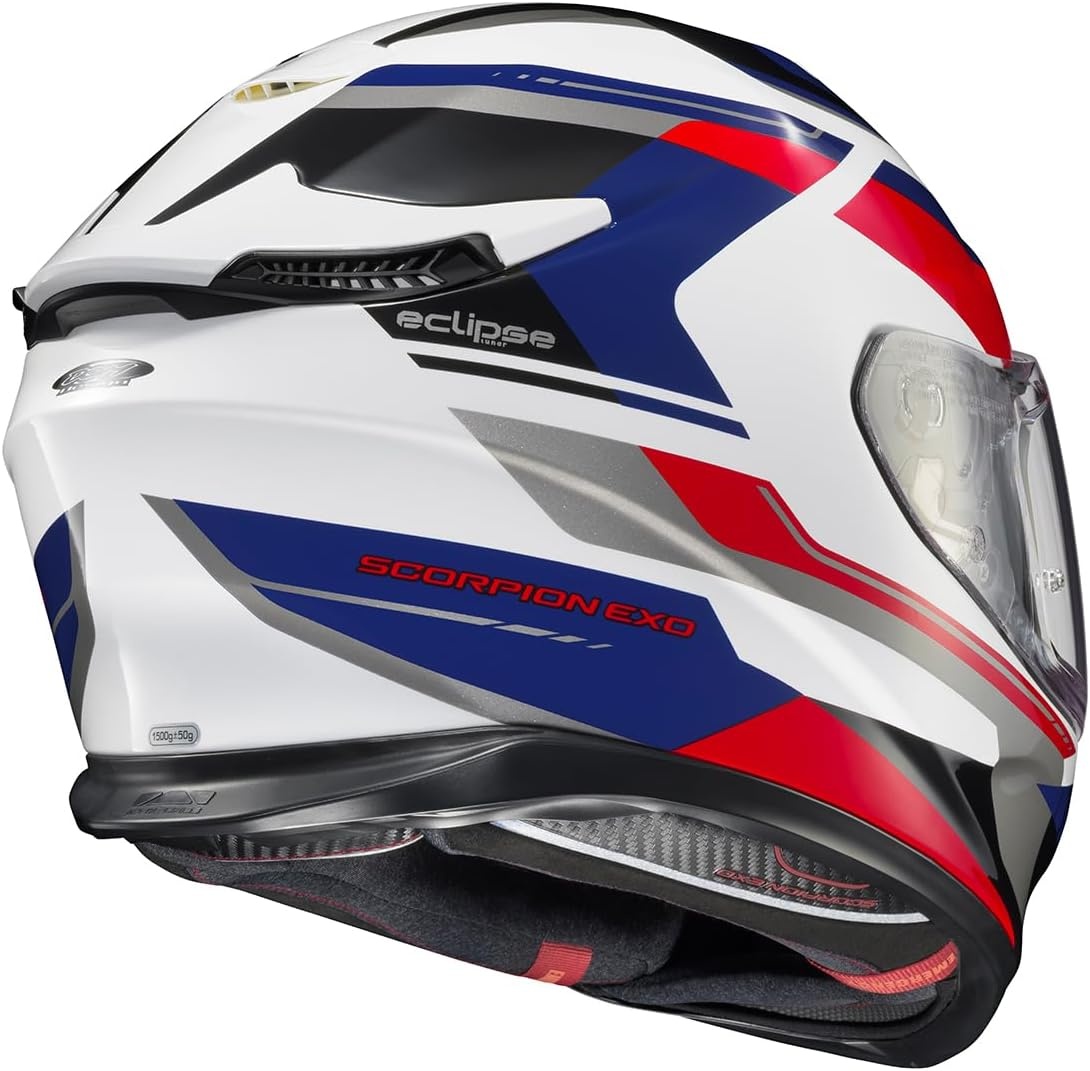 ScorpionEXO Eclipse Full Face Motorcycle Helmet with Pinlock Ready Shield – Bluetooth Ready Speaker Pockets Apex Series Pivot (Phantom – Small)(White/Red/Blue)