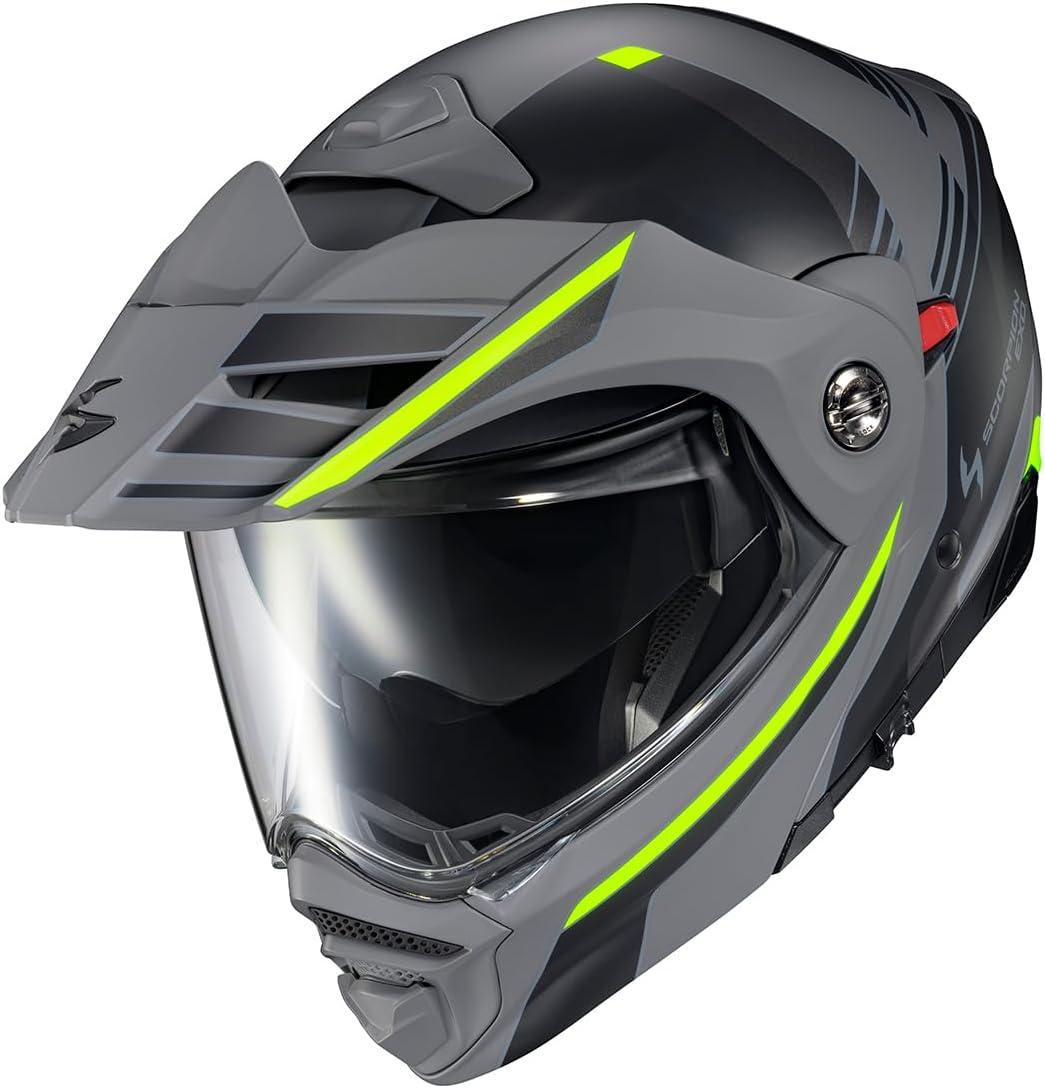 ScorpionEXO AT960 Modular Adventure Street Motorcycle Helmet with Bluetooth Ready Speaker Pockets DOT ECE Approved Monk (Black/Red – Small)(Grey/Hi-viz)