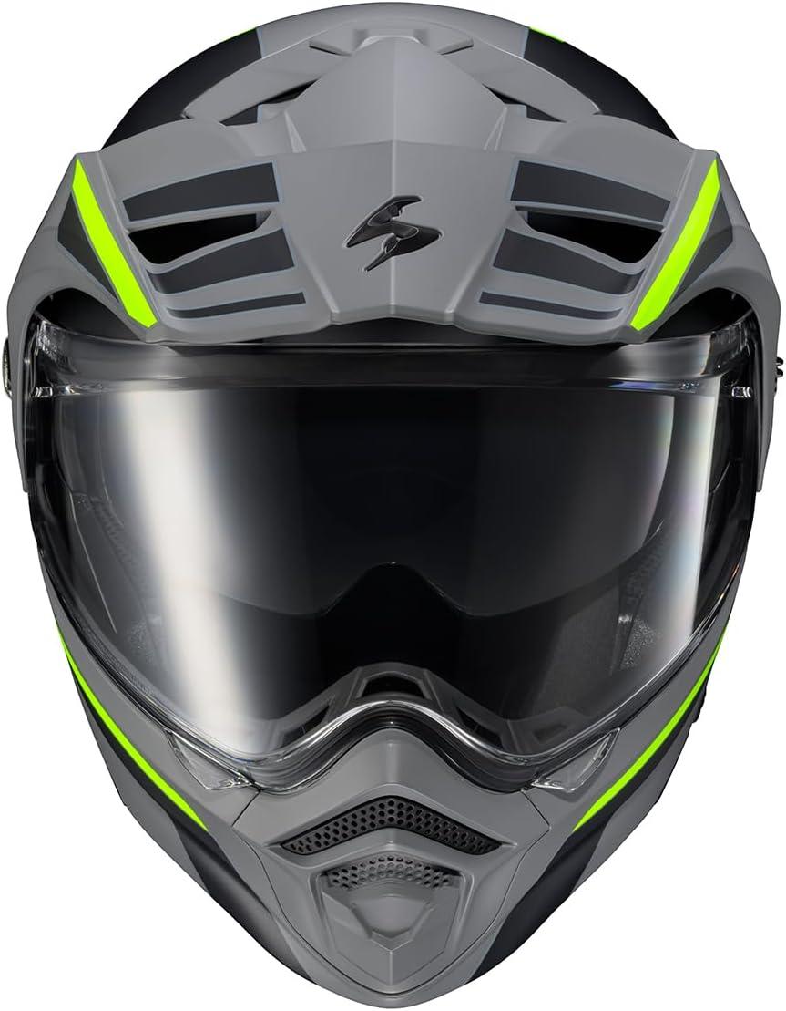 ScorpionEXO AT960 Modular Adventure Street Motorcycle Helmet with Bluetooth Ready Speaker Pockets DOT ECE Approved Monk (Black/Red – Small)(Grey/Hi-viz)