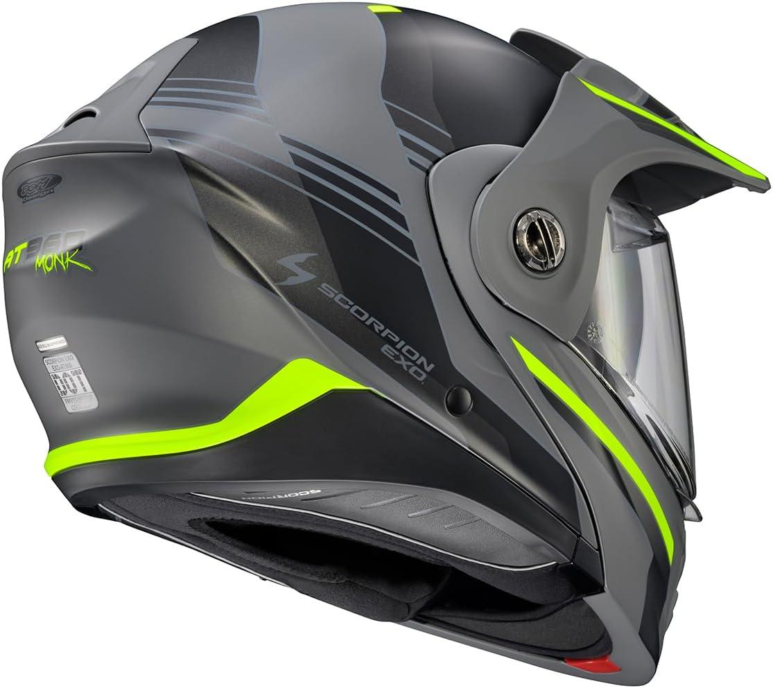 ScorpionEXO AT960 Modular Adventure Street Motorcycle Helmet with Bluetooth Ready Speaker Pockets DOT ECE Approved Monk (Black/Red – Small)(Grey/Hi-viz)
