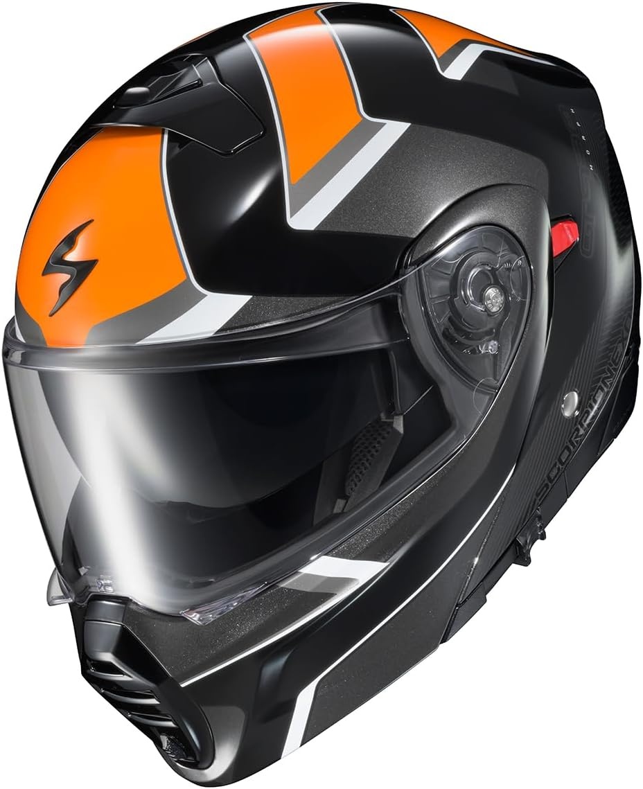 ScorpionEXO GT930 Open Full Face Transformer Adult Motorcycle Helmet Bluetooth Ready Speaker Pockets DOT ECE P/J Approved Solid (Gloss Black – Medium)(Orange)