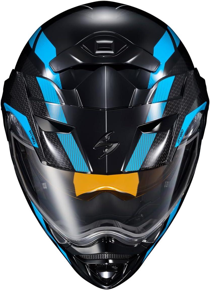 ScorpionEXO AT960 Cold Weather Adventure Snowmobile Modular Helmet Dual Pane Shield with Breath Box and Bluetooth Ready Speaker Pockets Hicks (Light Blue – Large)(Light Blue)