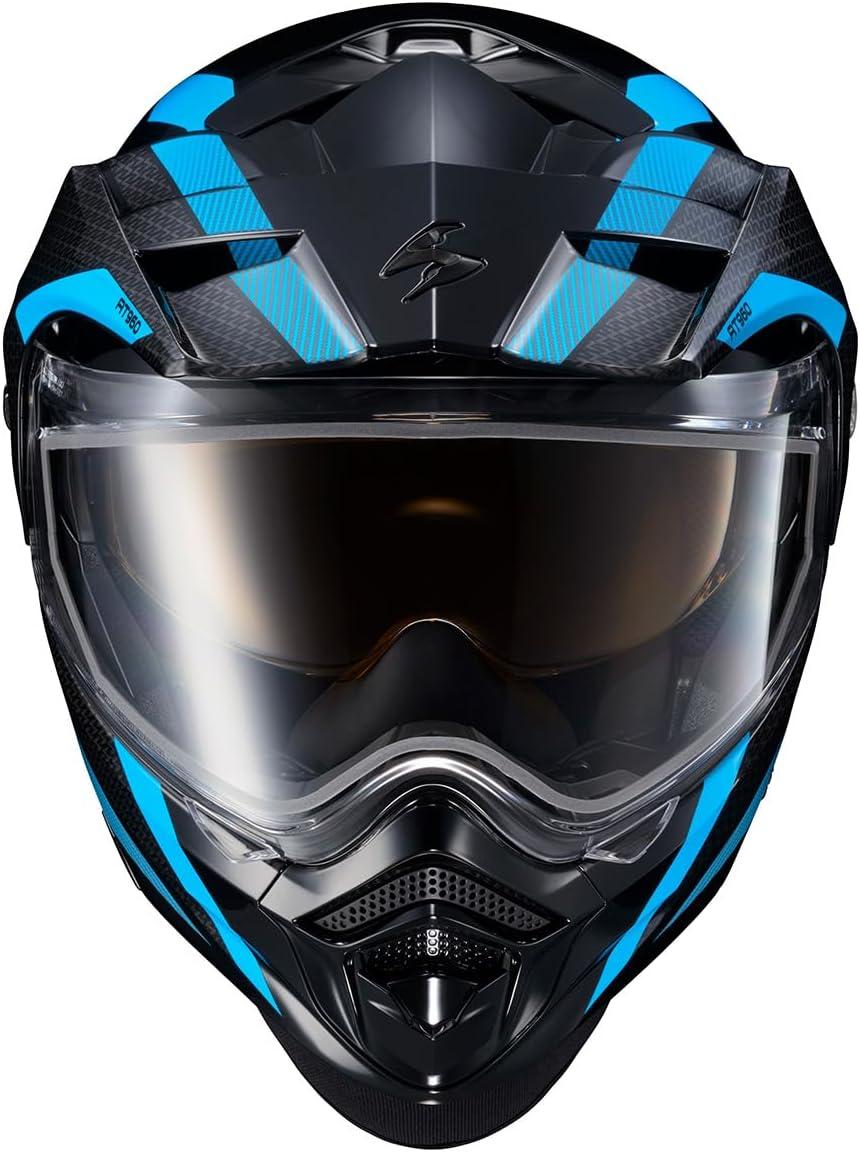 ScorpionEXO AT960 Cold Weather Adventure Snowmobile Modular Helmet Dual Pane Shield with Breath Box and Bluetooth Ready Speaker Pockets Hicks (Light Blue – Large)(Light Blue)