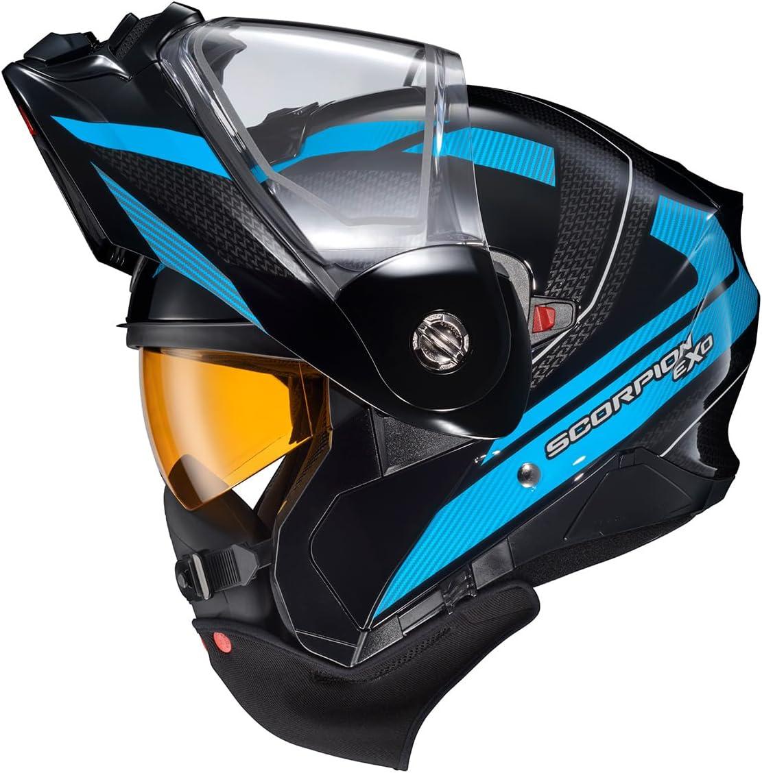 ScorpionEXO AT960 Cold Weather Adventure Snowmobile Modular Helmet Dual Pane Shield with Breath Box and Bluetooth Ready Speaker Pockets Hicks (Light Blue – Large)(Light Blue)