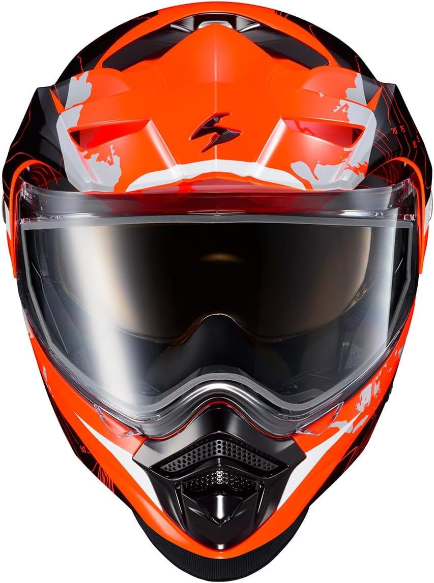 ScorpionEXO AT960 Cold Weather Adventure Snowmobile Modular Helmet Dual Pane Shield with Breath Box and Bluetooth Ready Speaker Pockets Topographic (Hi-Vis – Small)(Hi-viz Orange)