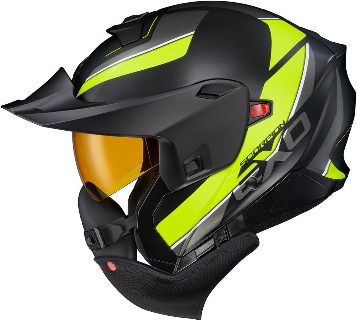 ScorpionEXO GT930 Cold Weather Adventure Snowmobile Modular Helmet Dual Pane Shield with Breath Box and Bluetooth Ready Speaker Pockets Modulus (Black/Blue – Small)(Hi-vis)