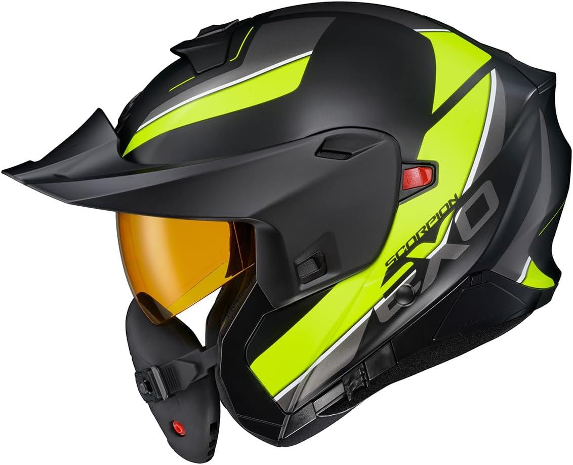 ScorpionEXO GT930 Cold Weather Adventure Snowmobile Modular Helmet Dual Pane Shield with Breath Box and Bluetooth Ready Speaker Pockets Modulus (Black/Blue – Small)(Hi-vis)