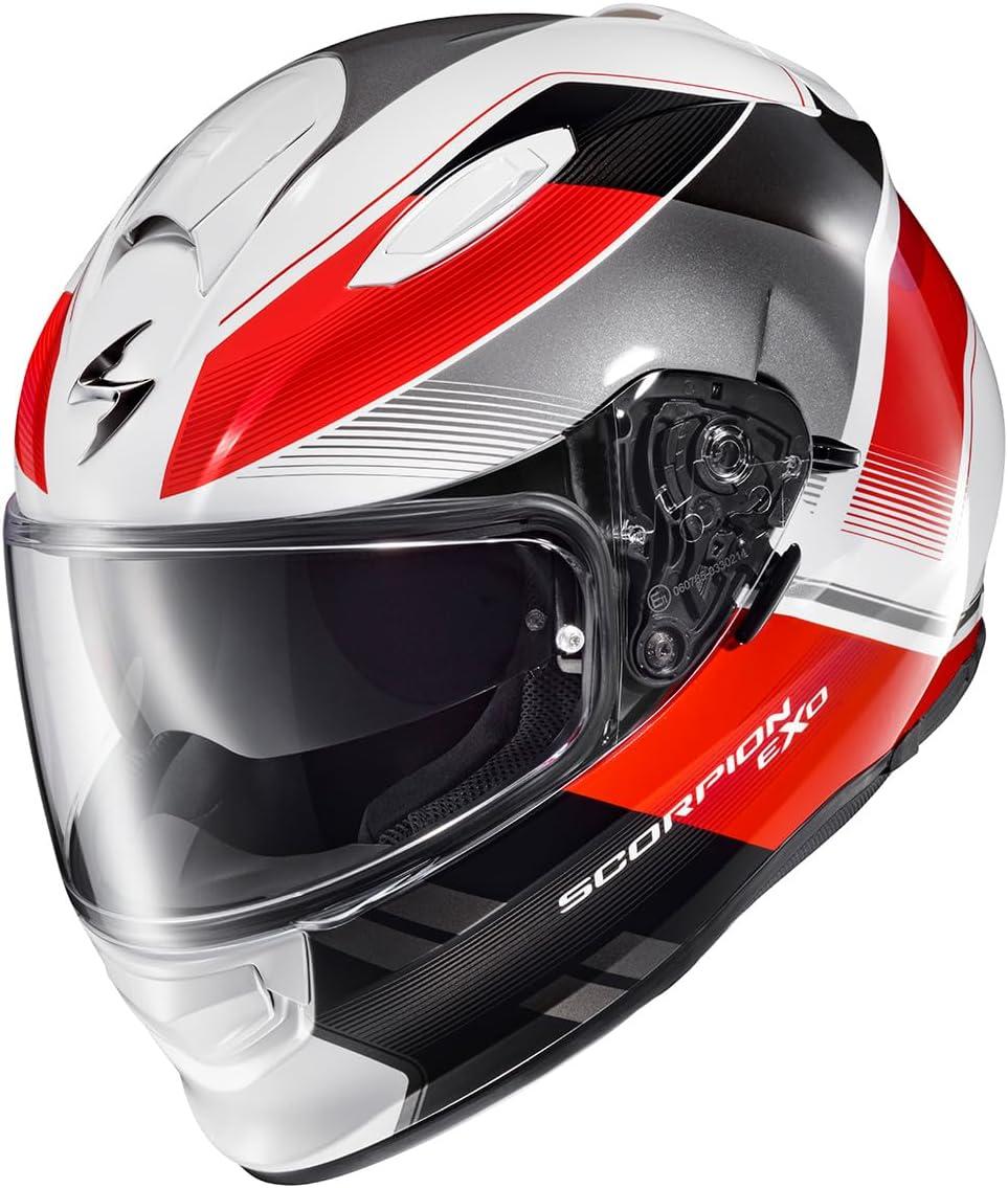 ScorpionEXO Ryzer Full Face Motorcycle Helmet with Pinlock Ready Shield with Integrated Speaker Pockets DOT ECE Approved Edge (Dark Grey – Small)(Edge Red)