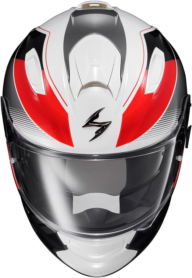 ScorpionEXO Ryzer Full Face Motorcycle Helmet with Pinlock Ready Shield with Integrated Speaker Pockets DOT ECE Approved Edge (Dark Grey – Small)(Edge Red)