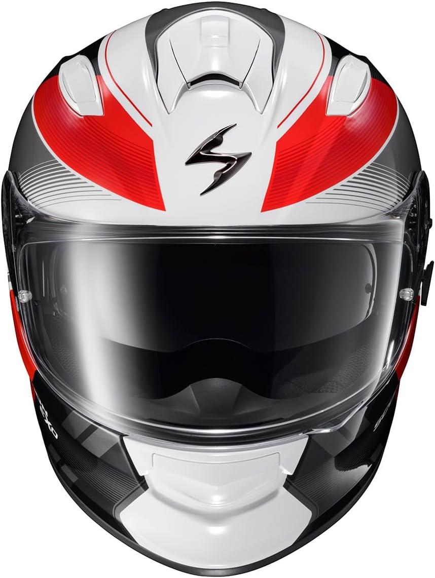 ScorpionEXO Ryzer Full Face Motorcycle Helmet with Pinlock Ready Shield with Integrated Speaker Pockets DOT ECE Approved Edge (Dark Grey – Small)(Edge Red)
