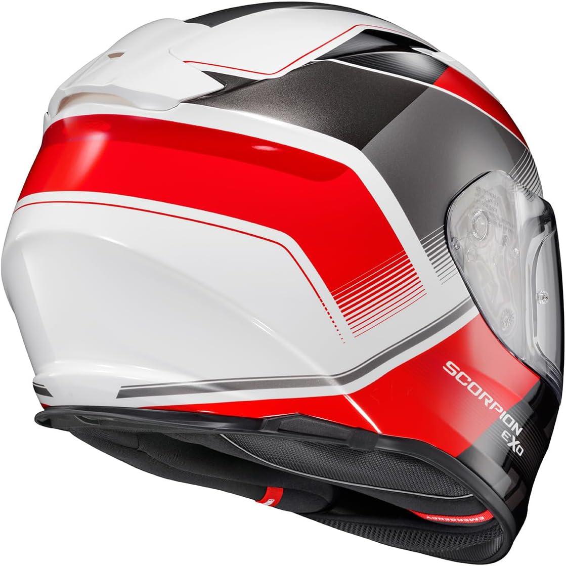 ScorpionEXO Ryzer Full Face Motorcycle Helmet with Pinlock Ready Shield with Integrated Speaker Pockets DOT ECE Approved Edge (Dark Grey – Small)(Edge Red)