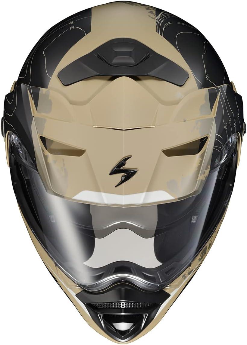 ScorpionEXO AT960 Modular Adventure Street Motorcycle Helmet with Bluetooth Ready Speaker Pockets DOT ECE Approved Monk (Black/Red – Small)(Topographic Sand)