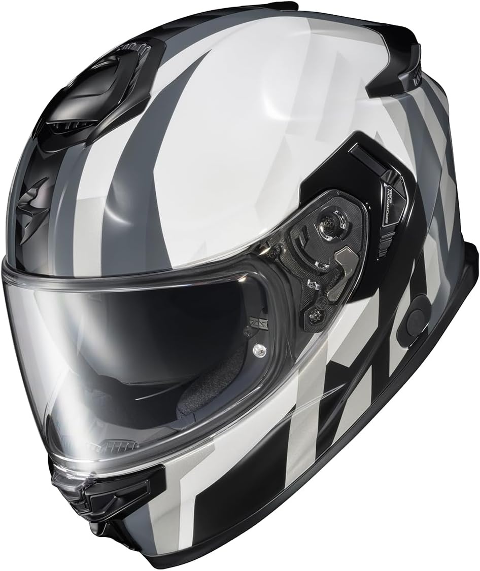 ScorpionEXO Eclipse Full Face Motorcycle Helmet with Pinlock Ready Shield – Bluetooth Ready Speaker Pockets Apex Series Pivot (Phantom – Small)(White)