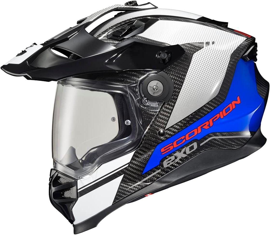 ScorpionEXO XT9000 Full Face Carbon Fiber Adventure Motorcycle Helmet with Pinlock Ready Shield Bluetooth Ready Speaker Pockets DOT ECE Trailhead (Hi-Vis – Medium)(Trailhead White)