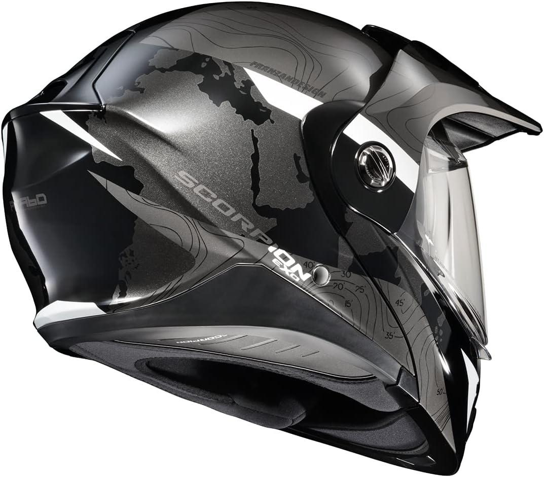 ScorpionEXO AT960 Modular Adventure Street Motorcycle Helmet with Bluetooth Ready Speaker Pockets DOT ECE Approved Monk (Black/Red – Small)(Topographic White)