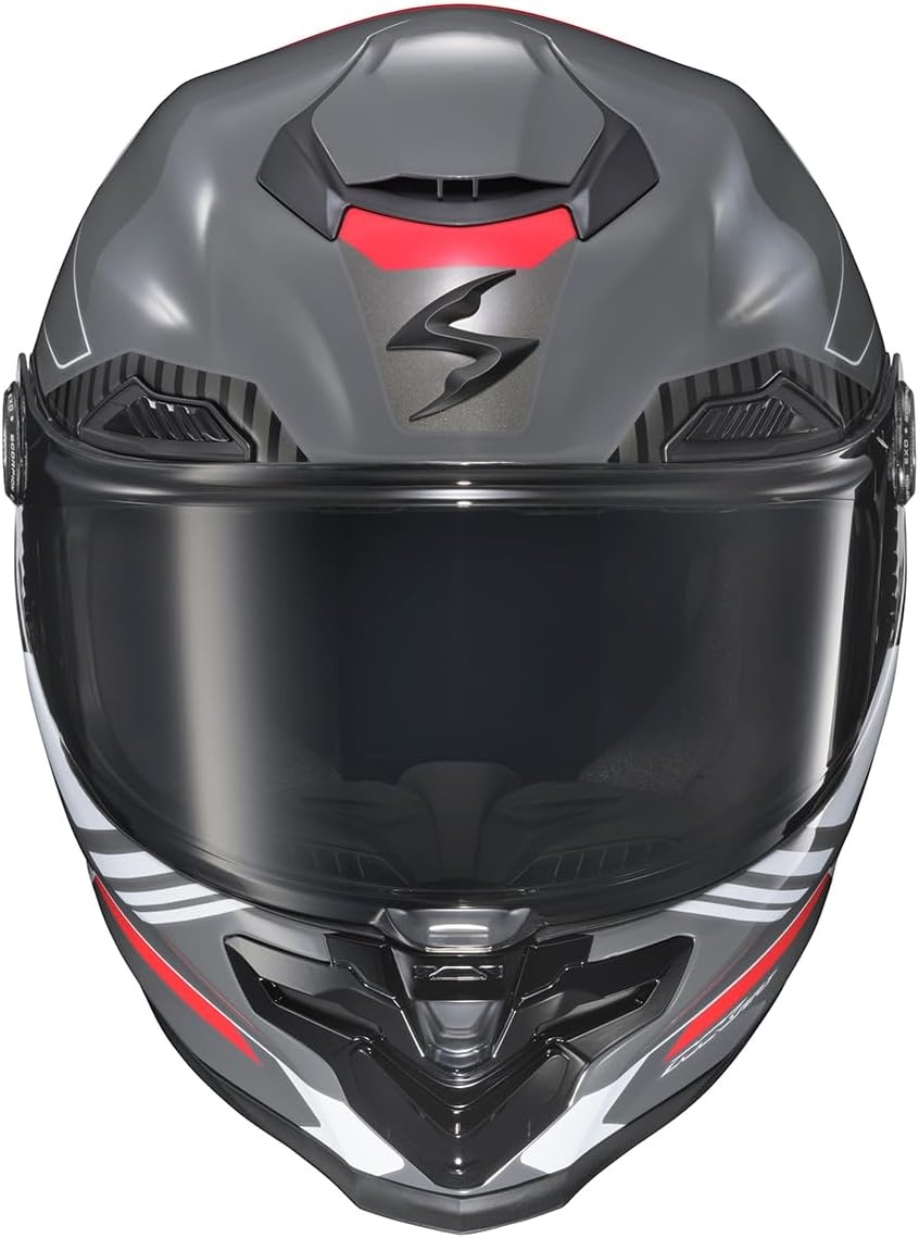 ScorpionEXO Apex Warp Full Face Motorcycle Helmet with Pinlock Ready Shield Adjustable Race Spoiler Bluetooth Ready Speaker Pockets FIM #2 DOT ECE Solid (White – Large)(Atarax Grey/White)