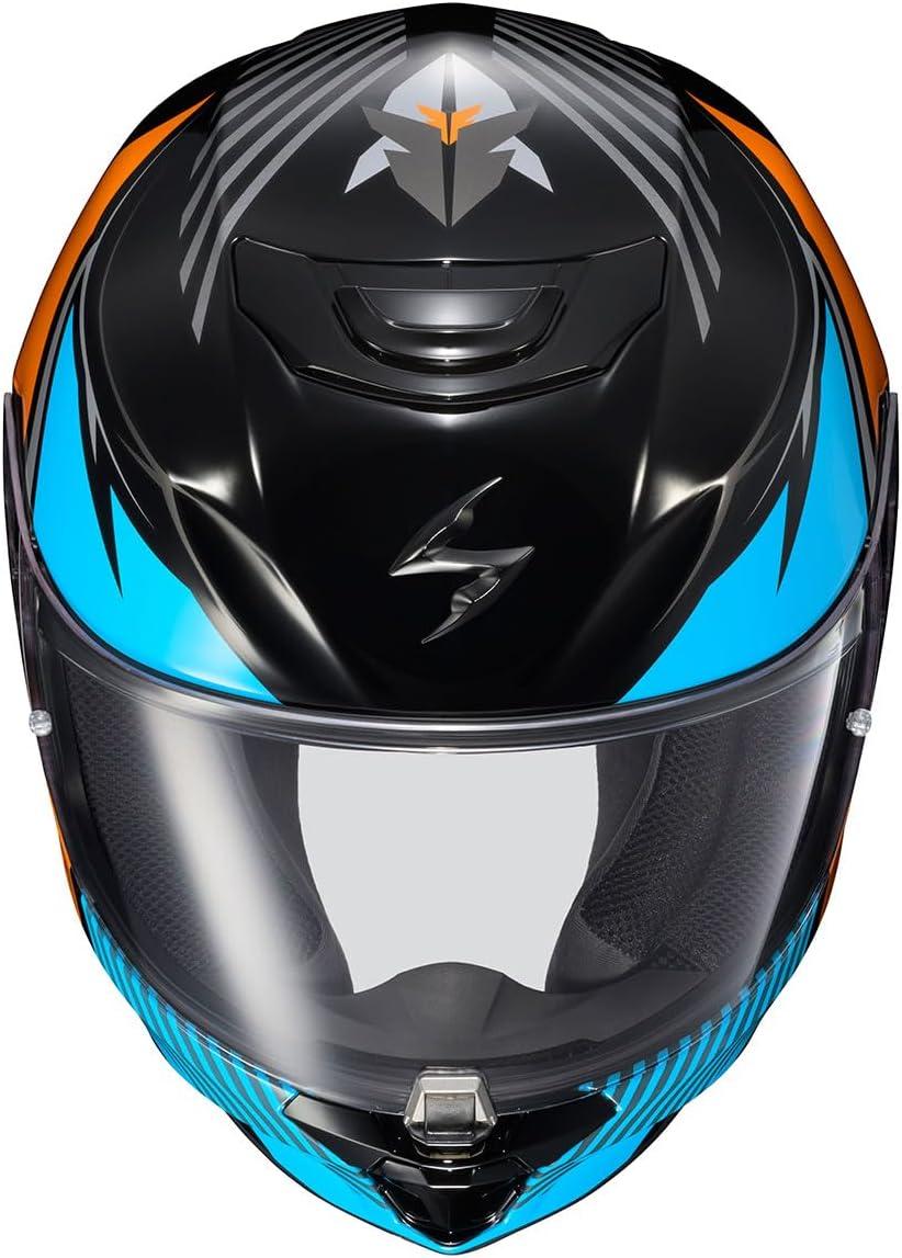 ScorpionEXO R330 Full Face Motorcycle Helmet with Pinlock Ready Shield Bluetooth Ready Speaker Pockets DOT ECE Approved Bendr (Black – Small)(Hawker Light Blue)