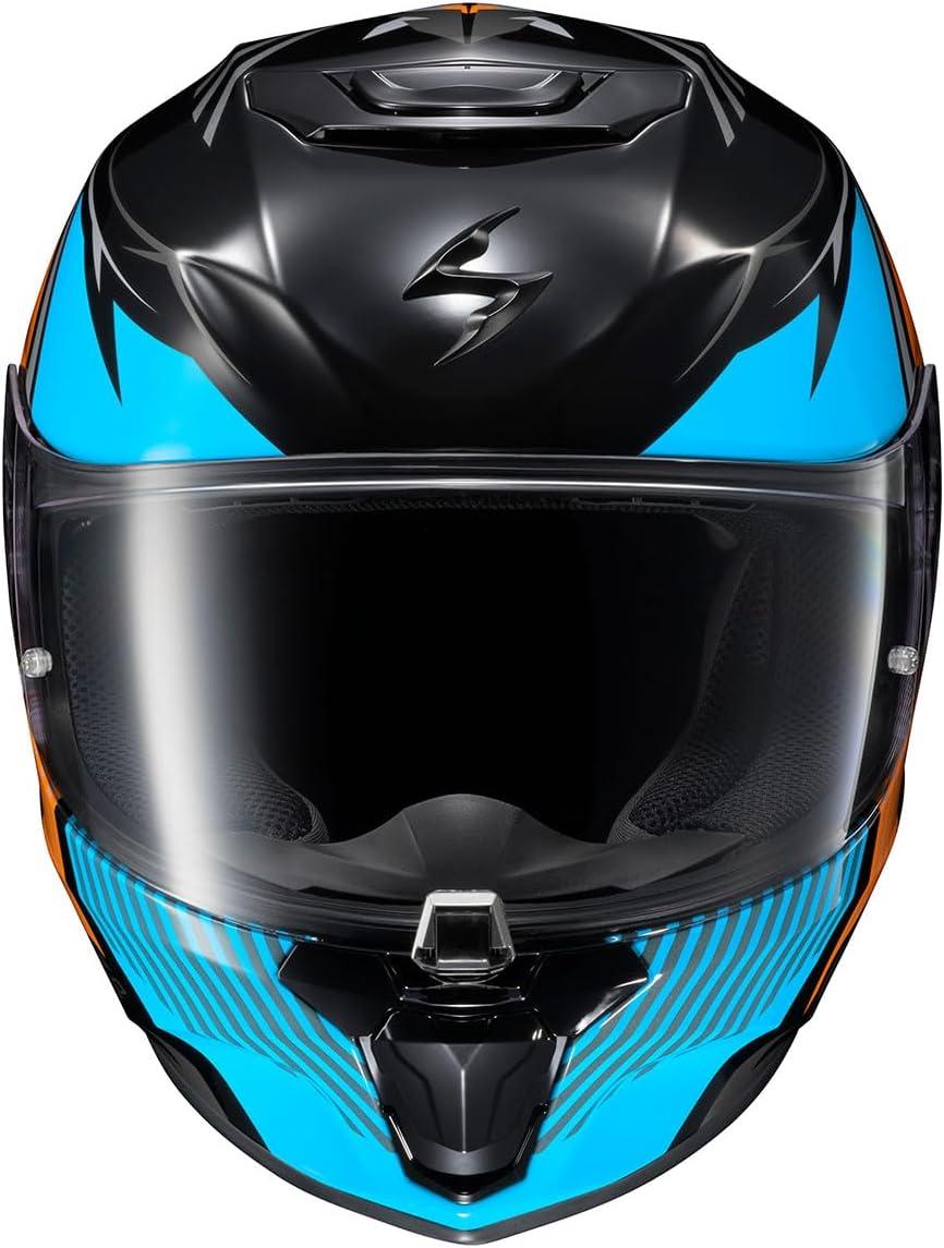 ScorpionEXO R330 Full Face Motorcycle Helmet with Pinlock Ready Shield Bluetooth Ready Speaker Pockets DOT ECE Approved Bendr (Black – Small)(Hawker Light Blue)