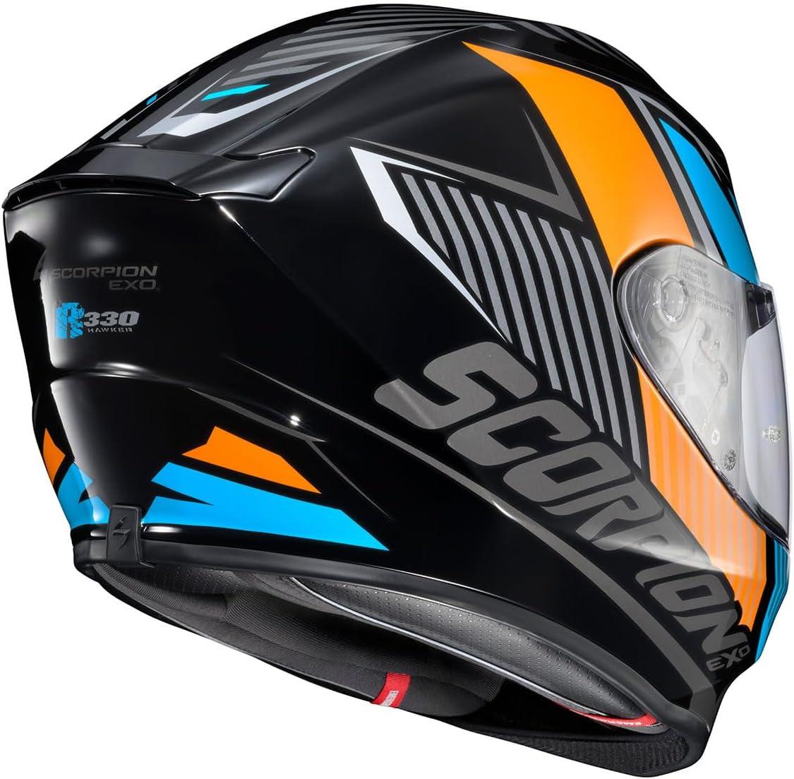 ScorpionEXO R330 Full Face Motorcycle Helmet with Pinlock Ready Shield Bluetooth Ready Speaker Pockets DOT ECE Approved Bendr (Black – Small)(Hawker Light Blue)