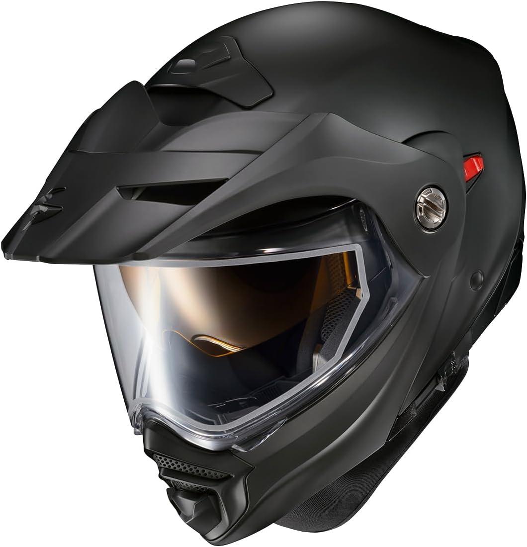 ScorpionEXO AT960 Cold Weather Adventure Snowmobile Modular Helmet Dual Pane Shield with Breath Box and Bluetooth Ready Speaker Pockets Hicks (Light Blue – Large)(Matte Black)