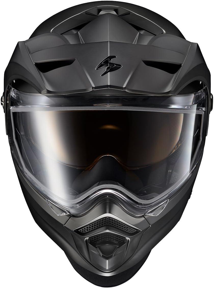 ScorpionEXO AT960 Cold Weather Adventure Snowmobile Modular Helmet Dual Pane Shield with Breath Box and Bluetooth Ready Speaker Pockets Hicks (Light Blue – Large)(Matte Black)