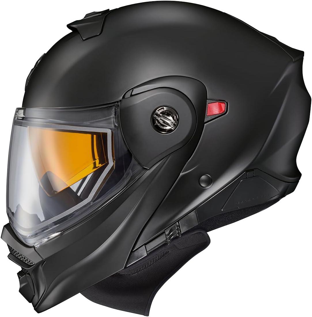 ScorpionEXO AT960 Cold Weather Adventure Snowmobile Modular Helmet Dual Pane Shield with Breath Box and Bluetooth Ready Speaker Pockets Hicks (Light Blue – Large)(Matte Black)