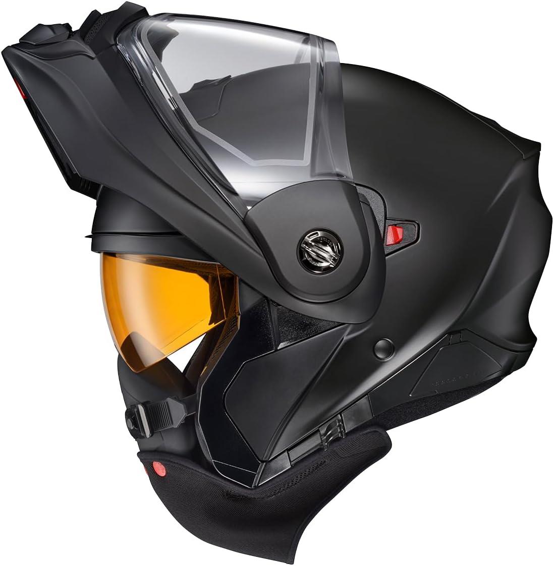 ScorpionEXO AT960 Cold Weather Adventure Snowmobile Modular Helmet Dual Pane Shield with Breath Box and Bluetooth Ready Speaker Pockets Hicks (Light Blue – Large)(Matte Black)