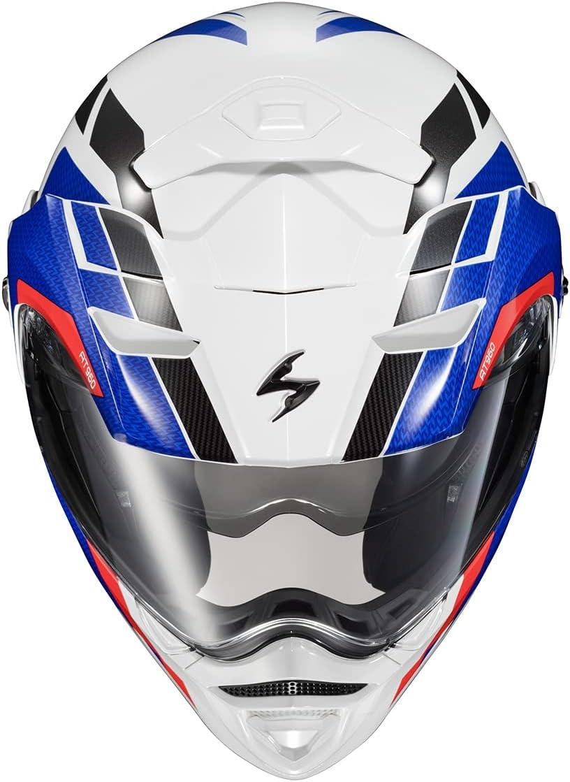 ScorpionEXO AT960 Modular Adventure Street Motorcycle Helmet with Bluetooth Ready Speaker Pockets DOT ECE Approved Monk (Black/Red – Small)(Hicks Blue)