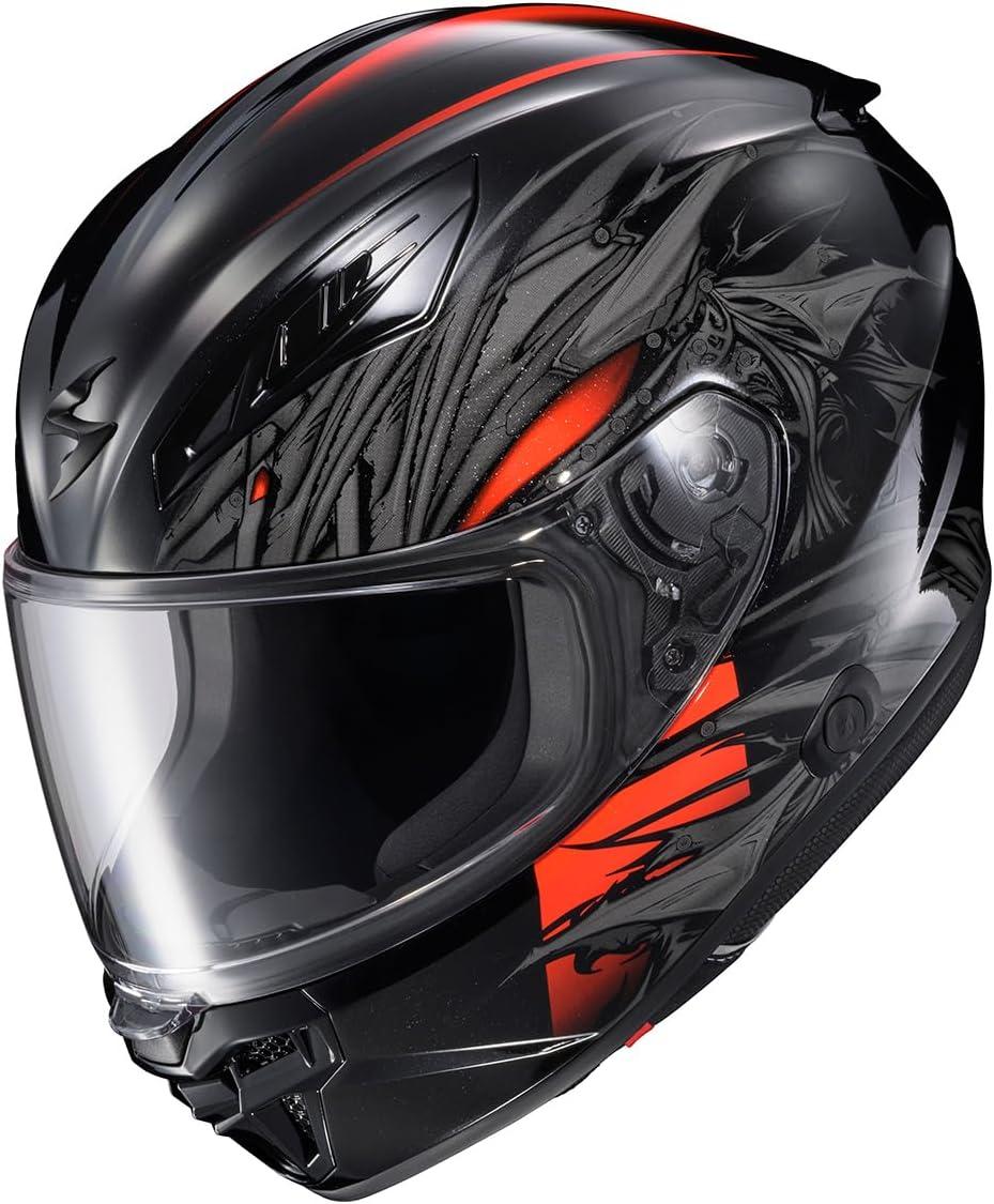 ScorpionEXO R430 Full Face Street Motorcycle Helmet with Bluetooth Ready Speaker Pocketss DOT/SNELL Approved Paradox (Phantom – Small)(Wyvern Black/Red)