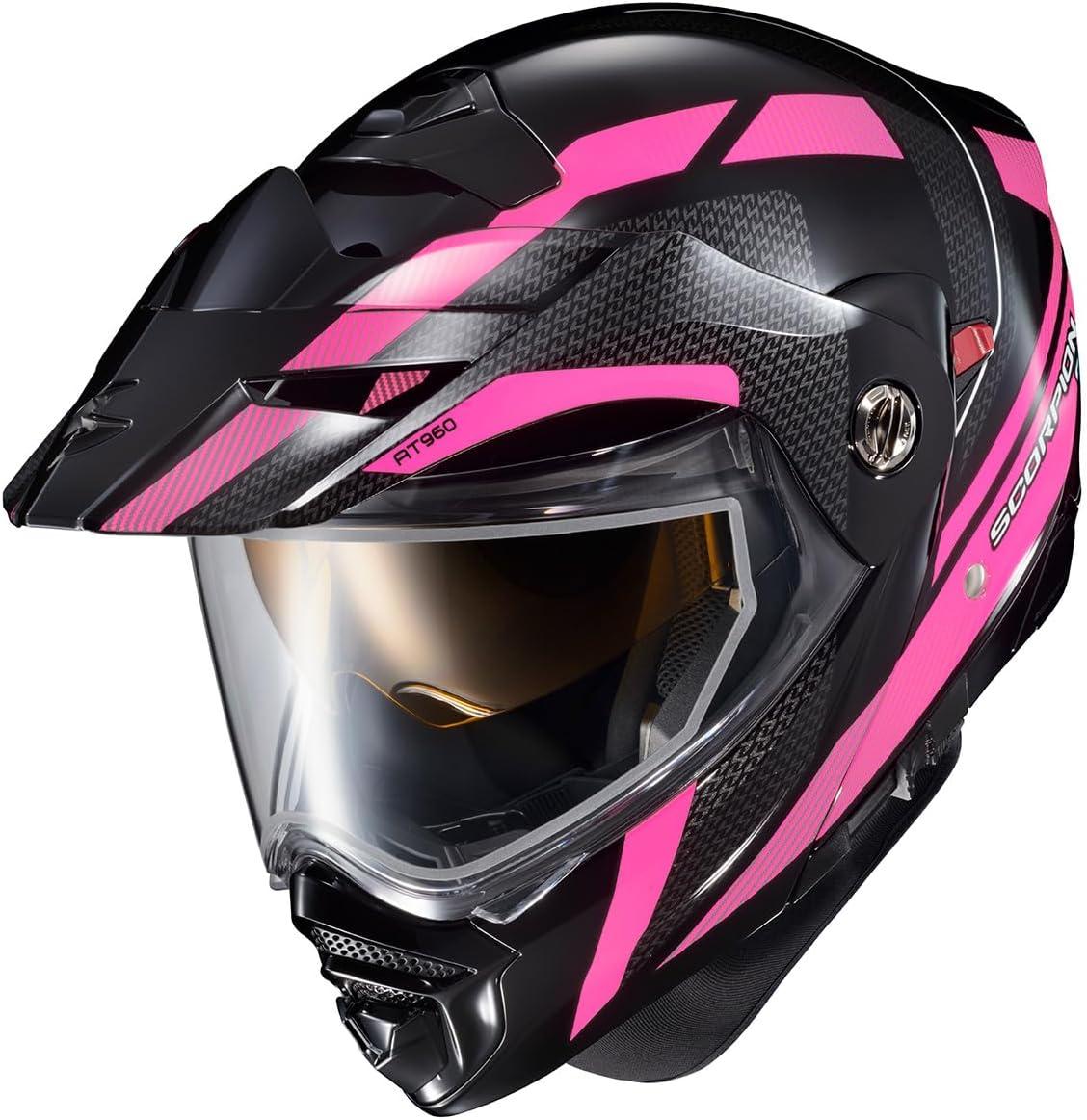 ScorpionEXO AT960 Cold Weather Adventure Snowmobile Modular Helmet Dual Pane Shield with Breath Box and Bluetooth Ready Speaker Pockets Hicks (Light Blue – Large)(Pink)