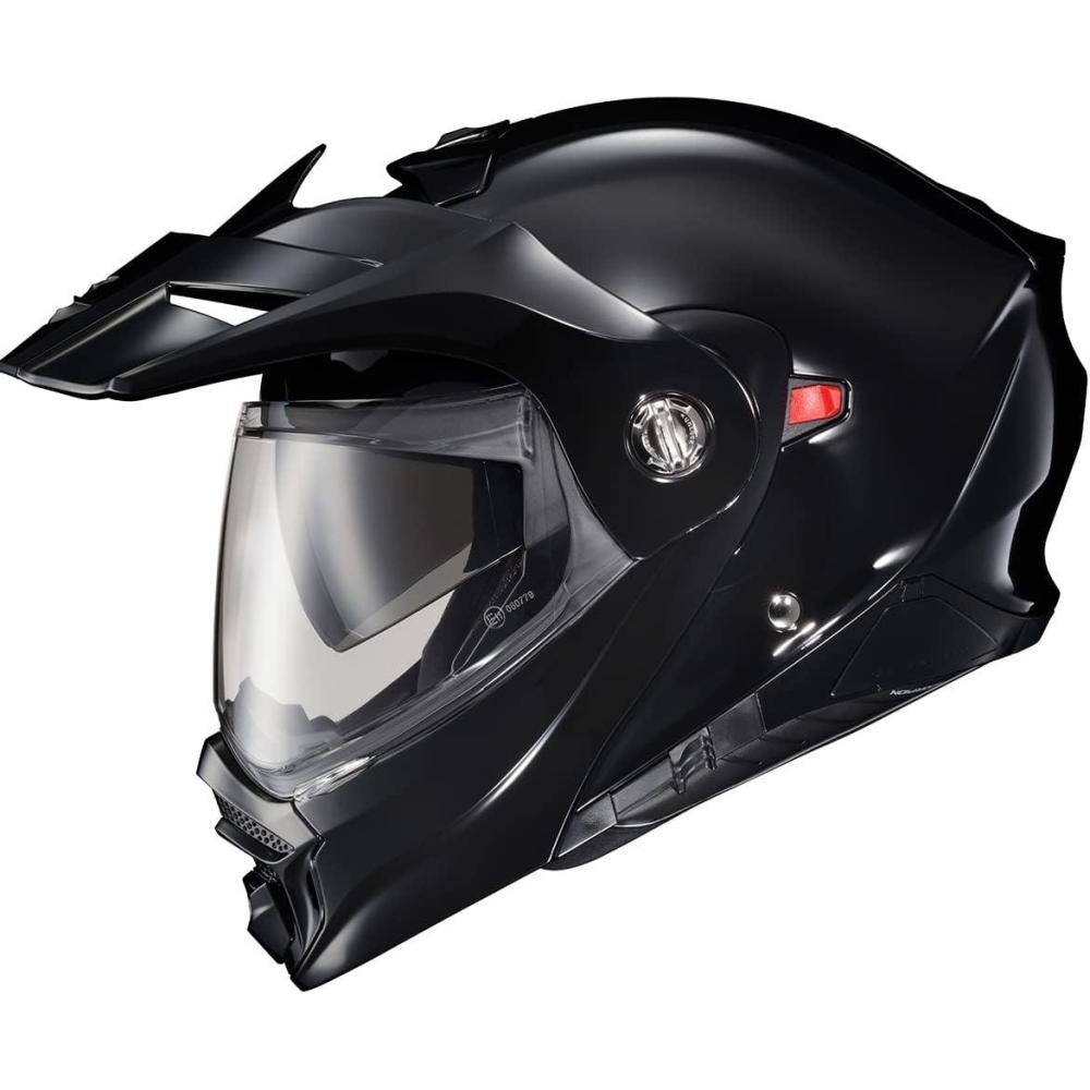 ScorpionEXO AT960 Modular Adventure Street Motorcycle Helmet with Bluetooth Ready Speaker Pockets DOT ECE Approved Monk (Black/Red – Small)(Solid Gloss Black)