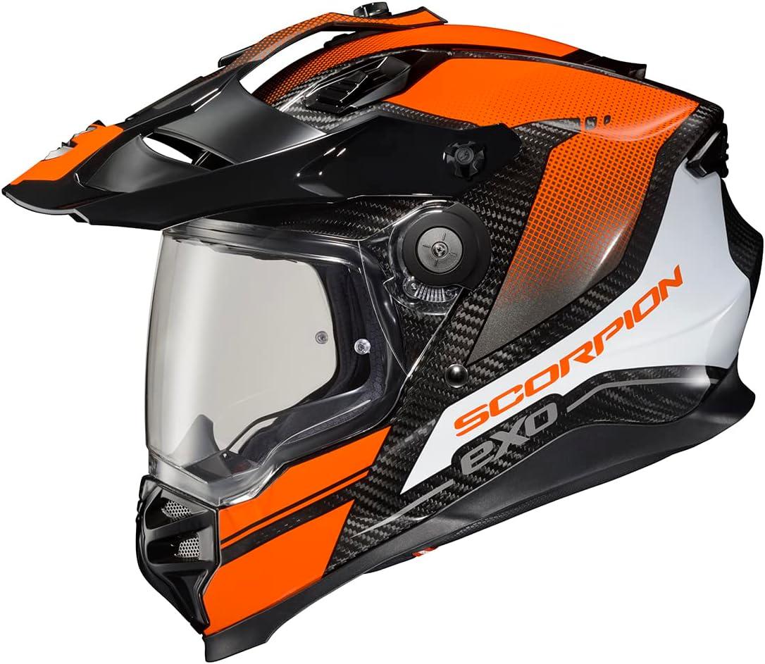 ScorpionEXO XT9000 Full Face Carbon Fiber Adventure Motorcycle Helmet with Pinlock Ready Shield Bluetooth Ready Speaker Pockets DOT ECE Trailhead (Hi-Vis – Medium)(Trailhead Orange)