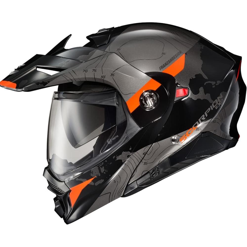 ScorpionEXO AT960 Modular Adventure Street Motorcycle Helmet with Bluetooth Ready Speaker Pockets DOT ECE Approved Monk (Black/Red – Small)(Topographic Orange)