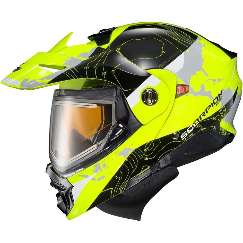 ScorpionEXO AT960 Cold Weather Adventure Snowmobile Modular Helmet Electric Shield with Breath Box and Bluetooth Ready Speaker Pockets Topographic (Hi-Viz Orange – Large)(Hi-vis)