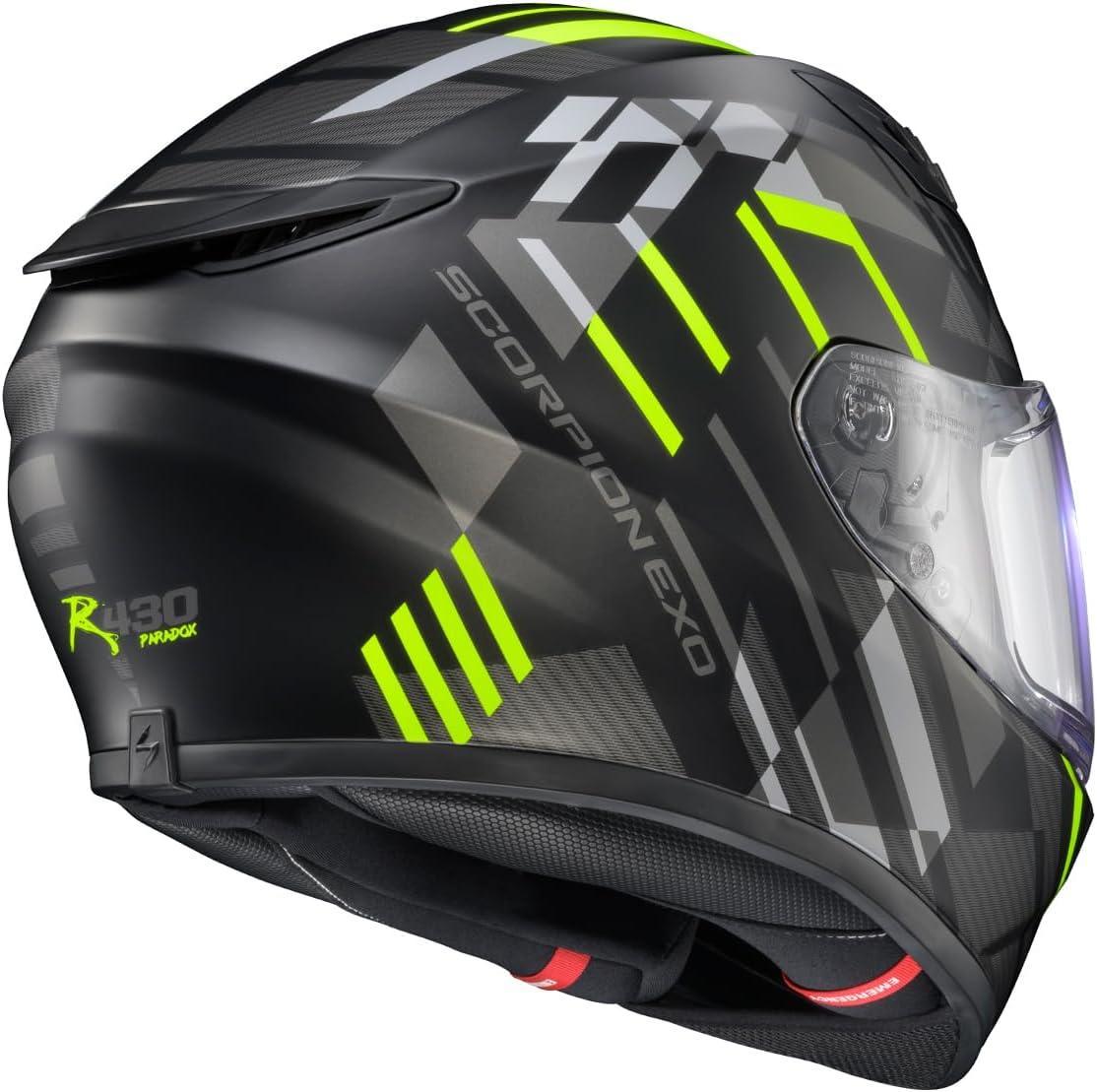 ScorpionEXO R430 Full Face Street Motorcycle Helmet with Bluetooth Ready Speaker Pocketss DOT/SNELL Approved Paradox (Phantom – Small)(Paradox Hi-viz)