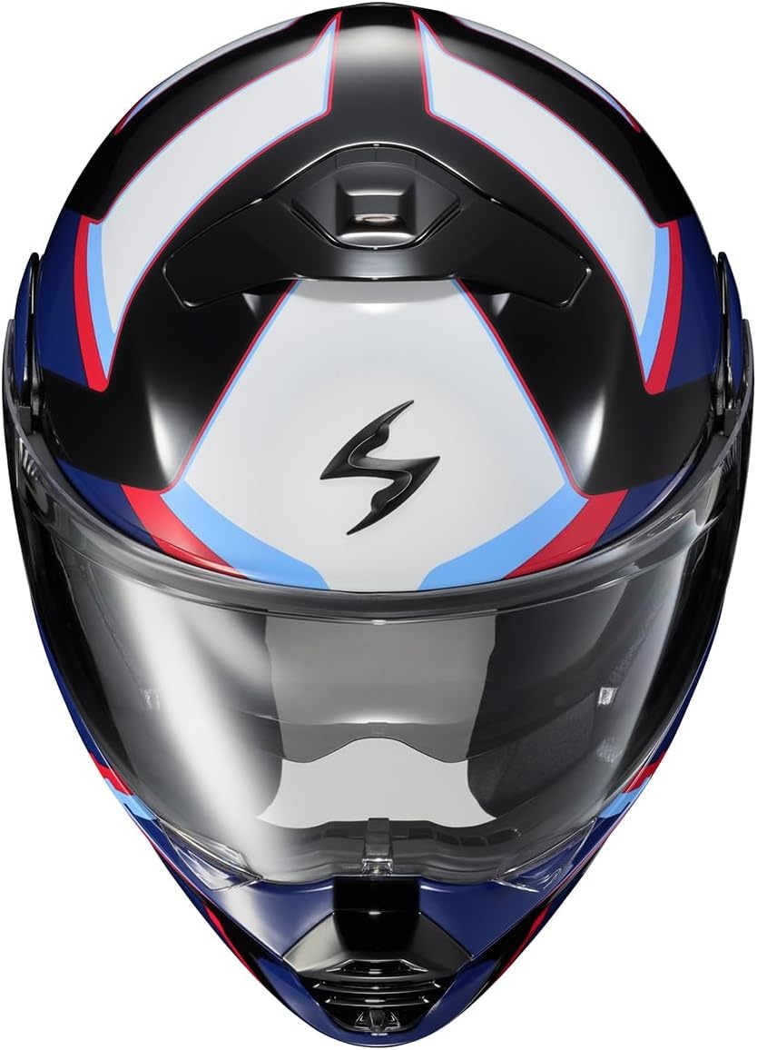 ScorpionEXO GT930 Open Full Face Transformer Adult Motorcycle Helmet Bluetooth Ready Speaker Pockets DOT ECE P/J Approved Solid (Gloss Black – Medium)(Blue/Red)