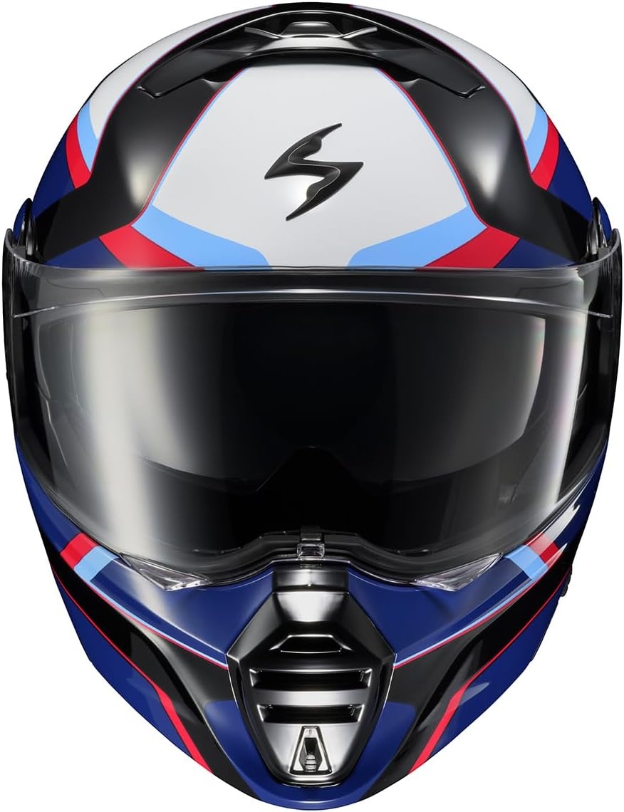 ScorpionEXO GT930 Open Full Face Transformer Adult Motorcycle Helmet Bluetooth Ready Speaker Pockets DOT ECE P/J Approved Solid (Gloss Black – Medium)(Blue/Red)