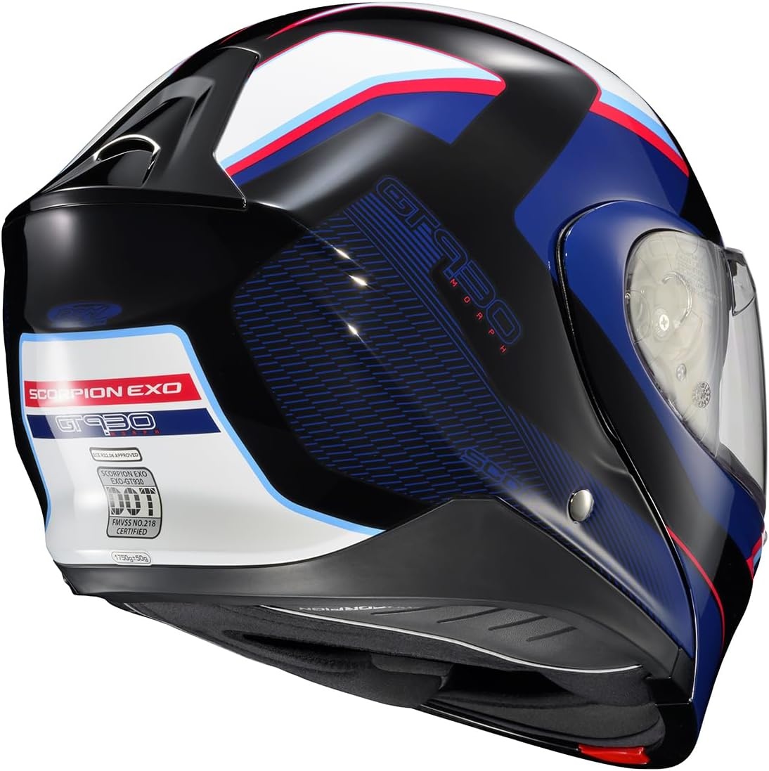 ScorpionEXO GT930 Open Full Face Transformer Adult Motorcycle Helmet Bluetooth Ready Speaker Pockets DOT ECE P/J Approved Solid (Gloss Black – Medium)(Blue/Red)