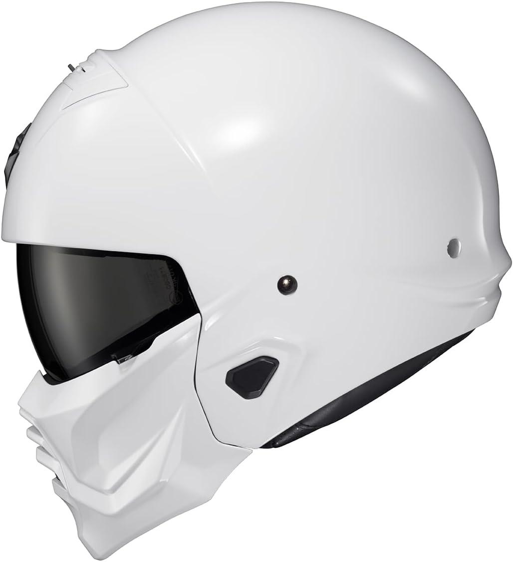 ScorpionEXO Covert 2 Open Face 3/4 Full Mode Motorcycle Helmet Bluetooth Ready Speaker Pockets Interchangeable Mouth Cover DOT Approved Solid (Cement Grey – X-Large)(Gloss White)