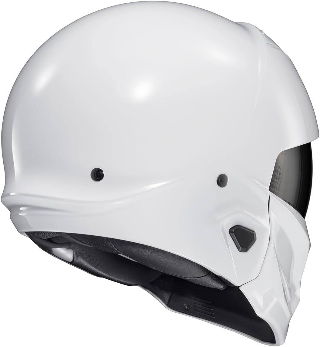 ScorpionEXO Covert 2 Open Face 3/4 Full Mode Motorcycle Helmet Bluetooth Ready Speaker Pockets Interchangeable Mouth Cover DOT Approved Solid (Cement Grey – X-Large)(Gloss White)
