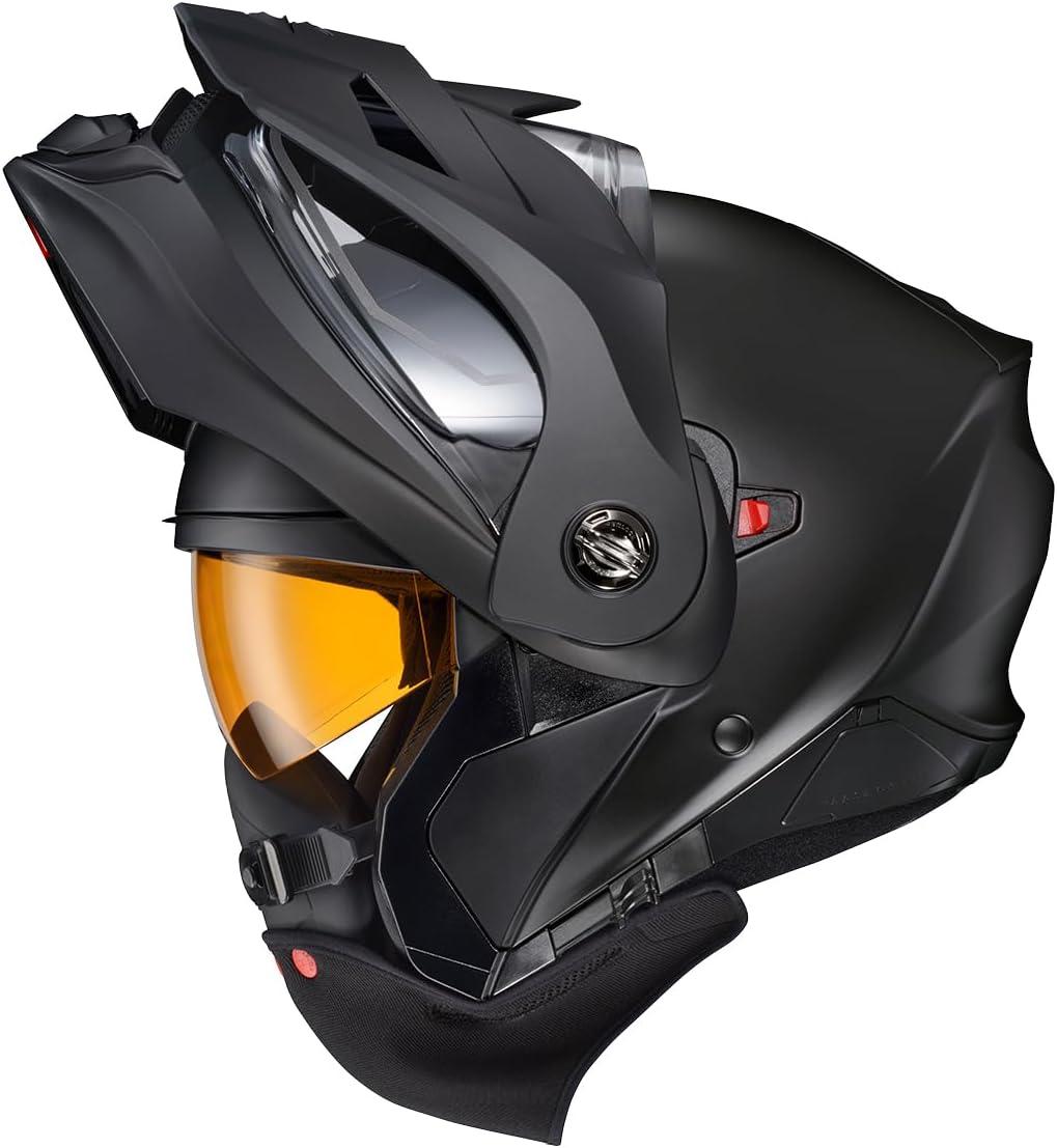 ScorpionEXO AT960 Cold Weather Adventure Snowmobile Modular Helmet Dual Pane Shield with Breath Box and Bluetooth Ready Speaker Pockets Topographic (Hi-Vis – Small)(Matte Black)