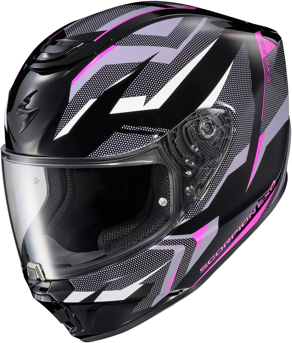 ScorpionEXO R330 Full Face Motorcycle Helmet with Pinlock Ready Shield Bluetooth Ready Speaker Pockets DOT ECE Approved Bendr (Black – Small)(Saga Black/Pink/Purple)