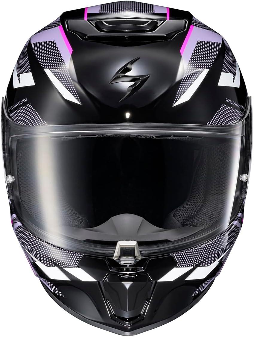 ScorpionEXO R330 Full Face Motorcycle Helmet with Pinlock Ready Shield Bluetooth Ready Speaker Pockets DOT ECE Approved Bendr (Black – Small)(Saga Black/Pink/Purple)
