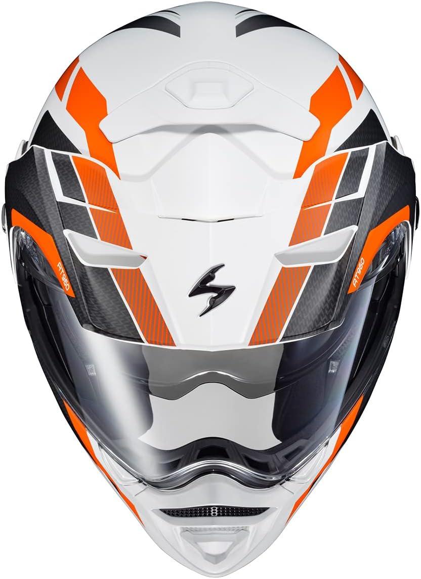 ScorpionEXO AT960 Modular Adventure Street Motorcycle Helmet with Bluetooth Ready Speaker Pockets DOT ECE Approved Monk (Black/Red – Small)(Hicks Orange)