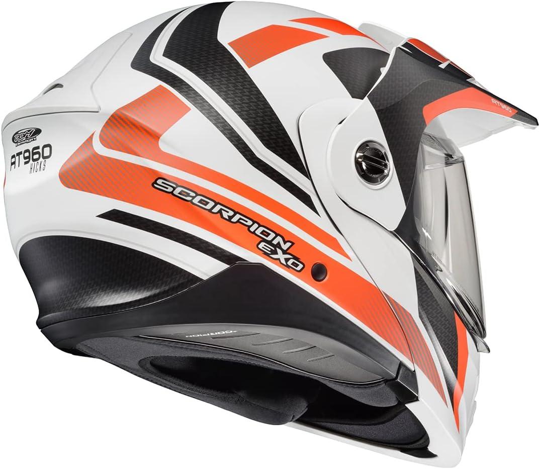 ScorpionEXO AT960 Modular Adventure Street Motorcycle Helmet with Bluetooth Ready Speaker Pockets DOT ECE Approved Monk (Black/Red – Small)(Hicks Orange)