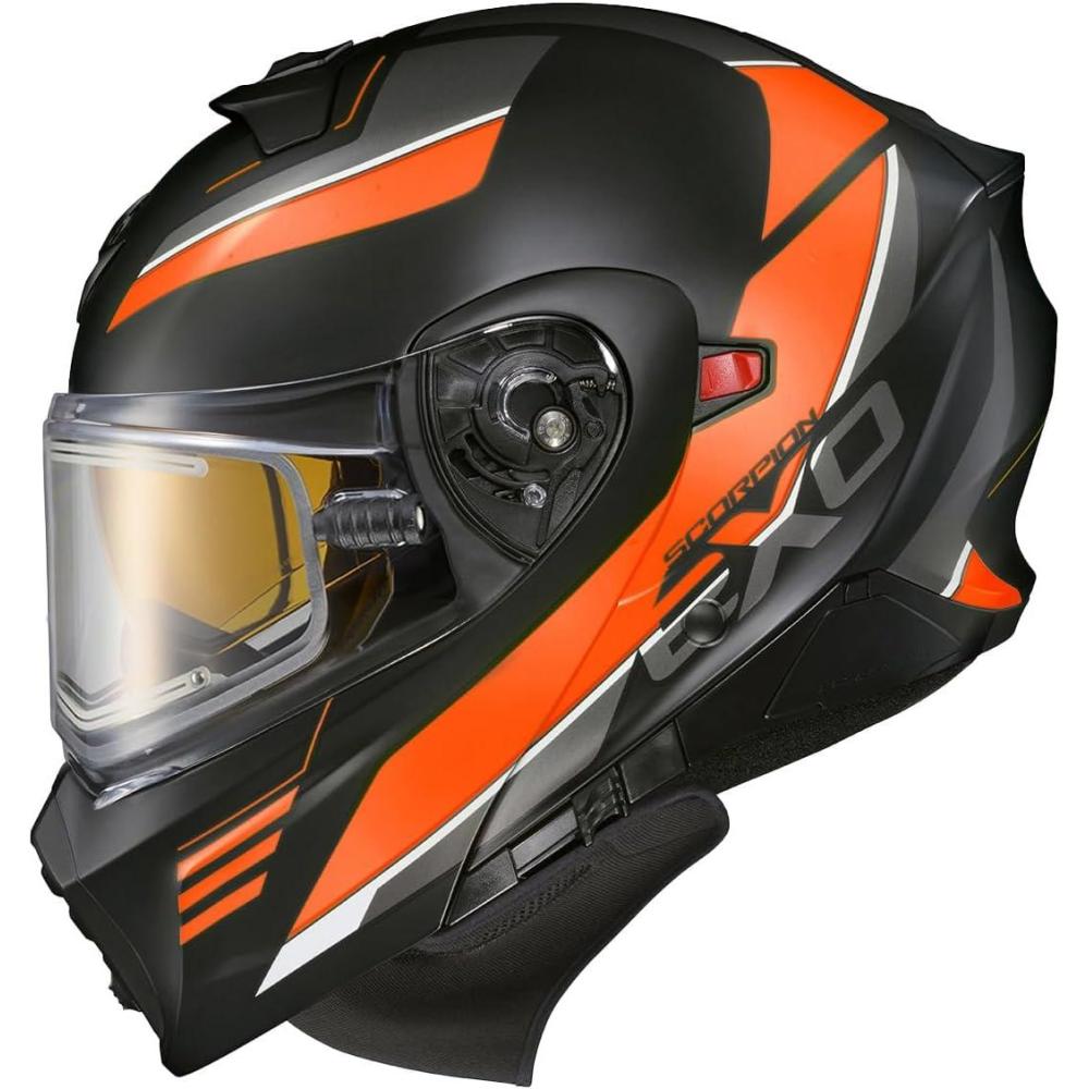 ScorpionEXO GT930 Cold Weather Adventure Snowmobile Modular Helmet Electric Shield with Breath Box and Bluetooth Ready Speaker Pockets Modulus (Black/Blue – Small)(Orange)