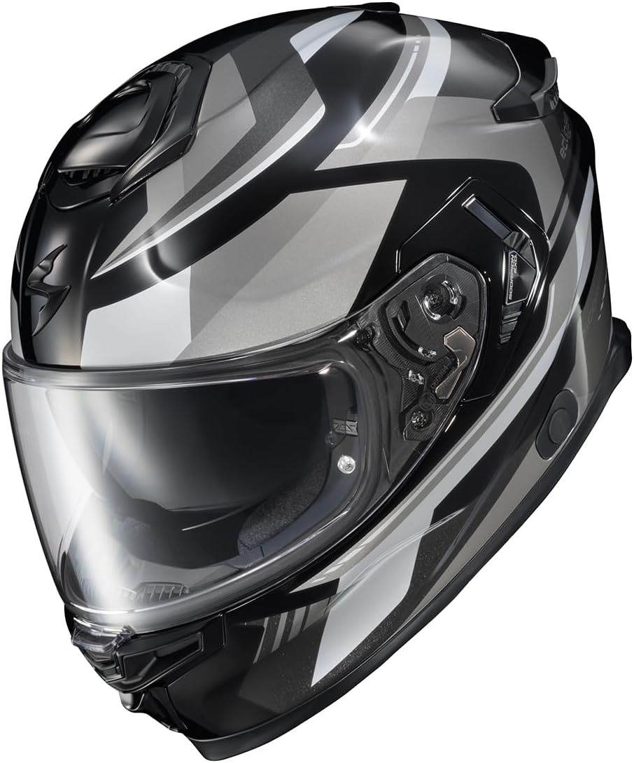 ScorpionEXO Eclipse Full Face Motorcycle Helmet with Pinlock Ready Shield – Bluetooth Ready Speaker Pockets Apex Series Pivot (Phantom – Small)(White/Black)