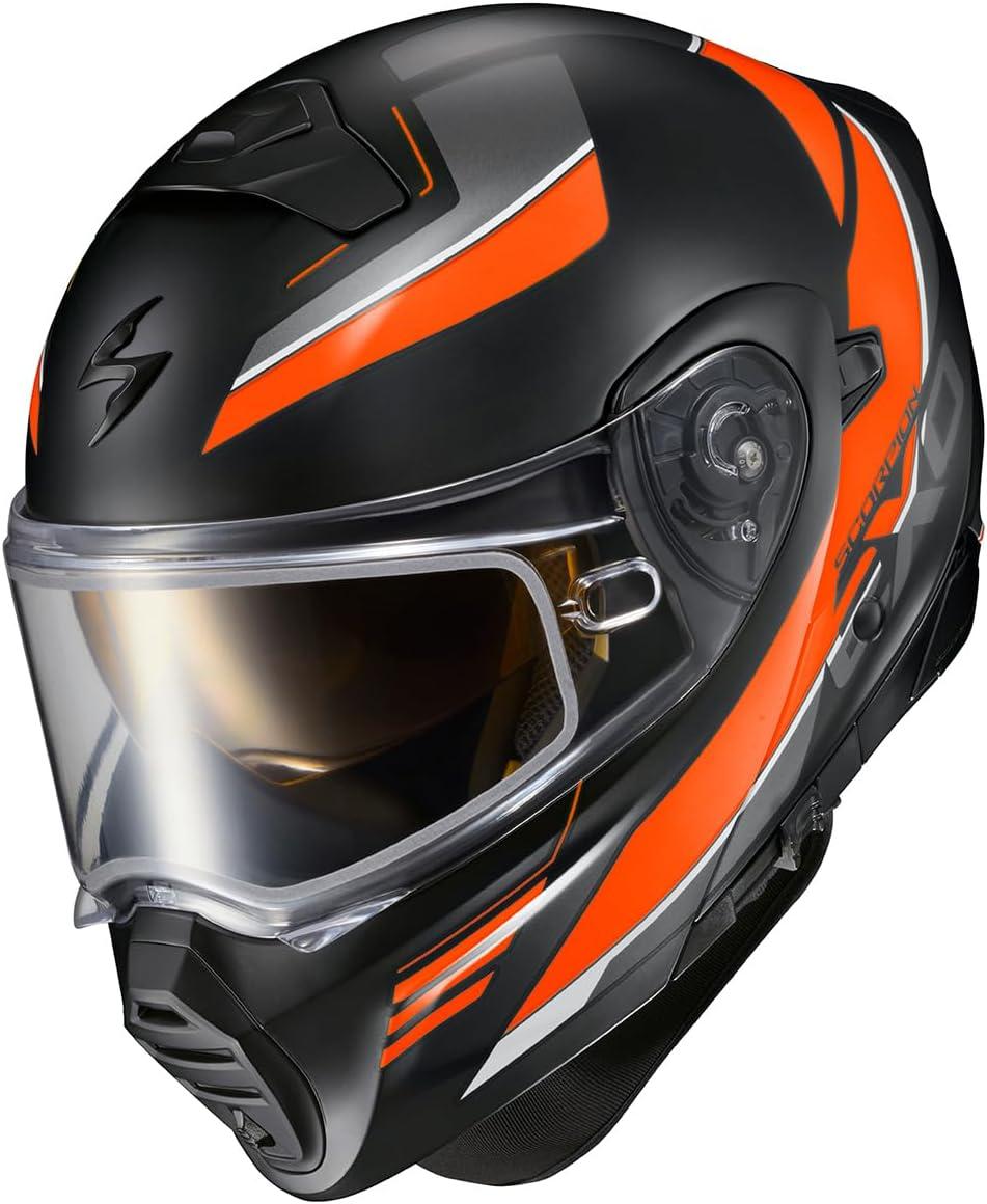 ScorpionEXO GT930 Cold Weather Adventure Snowmobile Modular Helmet Dual Pane Shield with Breath Box and Bluetooth Ready Speaker Pockets Modulus (Black/Blue – Small)(Orange)