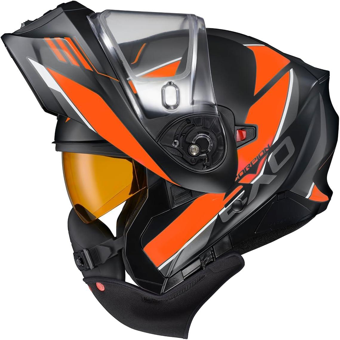ScorpionEXO GT930 Cold Weather Adventure Snowmobile Modular Helmet Dual Pane Shield with Breath Box and Bluetooth Ready Speaker Pockets Modulus (Black/Blue – Small)(Orange)