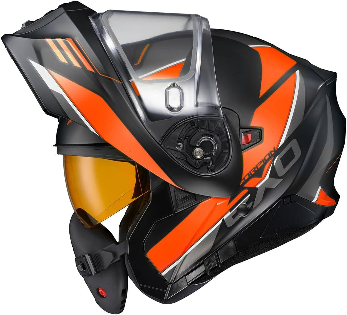 ScorpionEXO GT930 Cold Weather Adventure Snowmobile Modular Helmet Dual Pane Shield with Breath Box and Bluetooth Ready Speaker Pockets Modulus (Black/Blue – Small)(Orange)